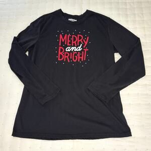 "Merry & Bright" Holiday Graphic Shirt Men's M | Black Long Sleeve Tee | EUC